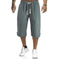 thumbnail image 1 of Men Summer Linen Look Capri Pants Casual Elastic Waist 3/4 Length Trousers Plus SizeGift, 1 of 3
