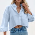 thumbnail image 5 of LEEYNEER White Long Sleeve Shirt for Woman Button Down Cropped Shirt Blouses for Women Dressy Casual Solid Lapel Shirt with Chest Pocket, 5 of 6