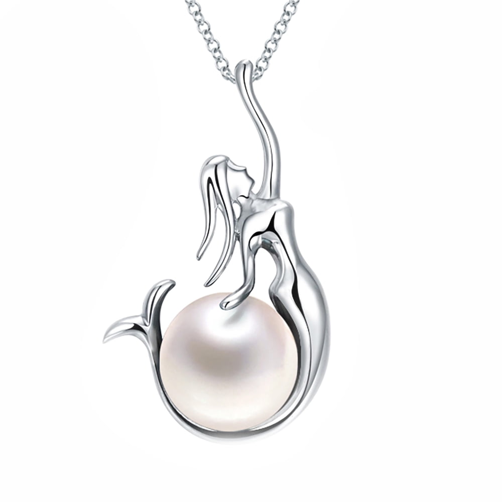 Mermaid Necklace Simulated Pearl Sterling Silver Womens by Ginger Lyne