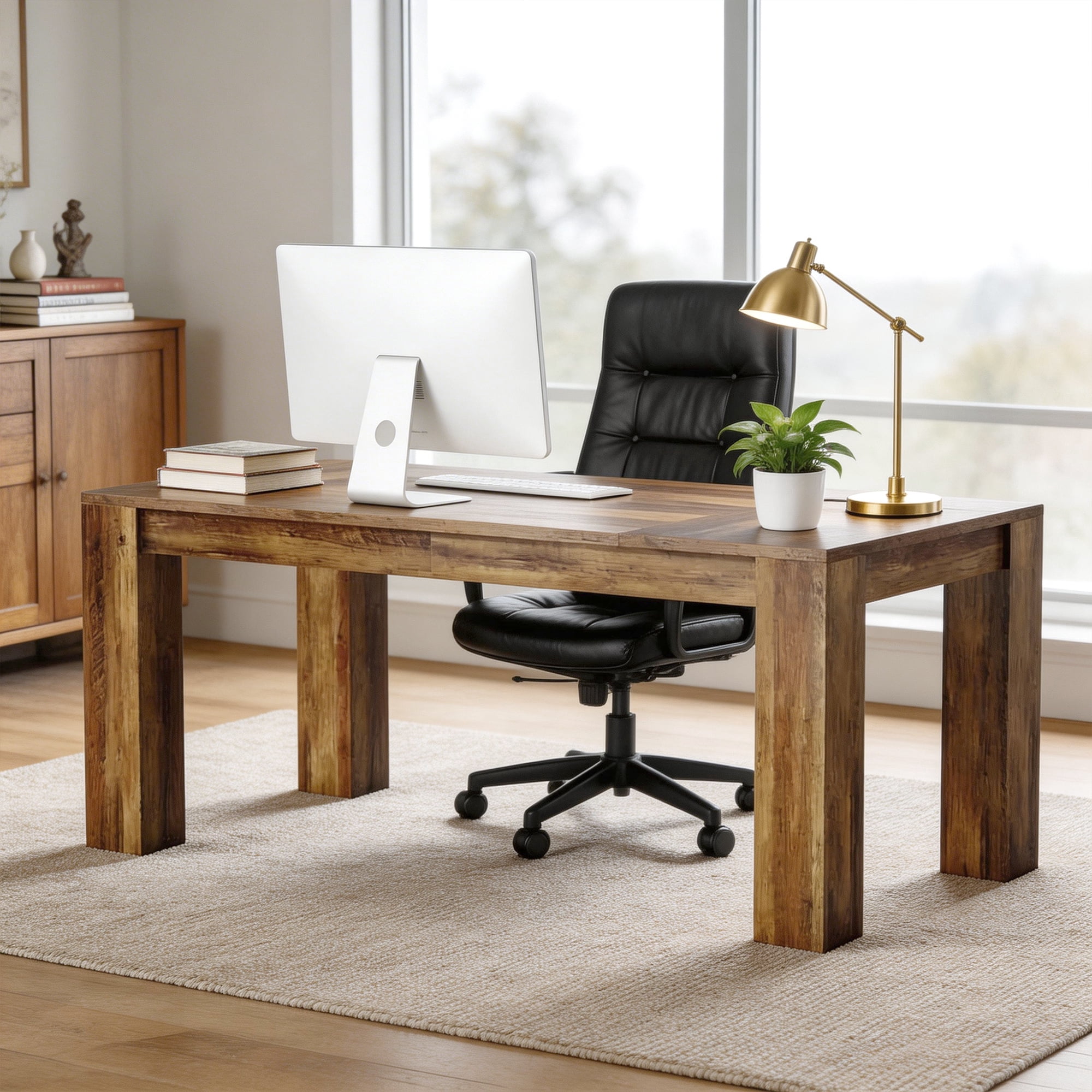 63 Inch Large Computer Desk Home Office Desk Executive Writing Desk Workstation Study Table Gaming Desk With Spacious Work Surface Sturdy Construction For Home Office Bedroom (Rustic Brown)