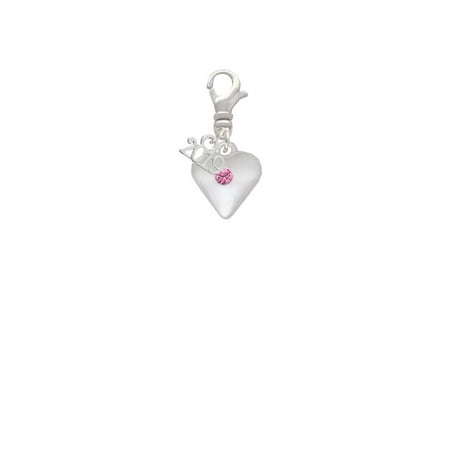 Silvertone Large October - Hot Pink Crystal Heart - 2019 Clip on