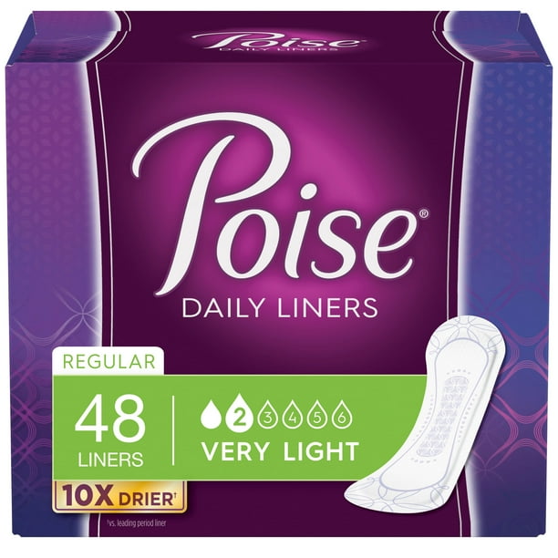 Poise Daily Incontinence Panty Liners, Very Light Absorbency, 48 Count