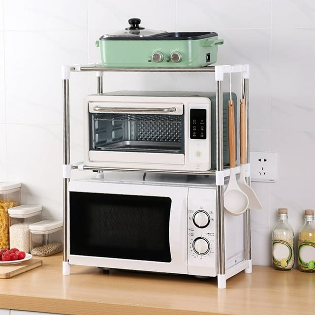 HLONK Expandable Microwave Rack Stainless Steel Kitchen Storage Countertop Microwave Shelf Space-Saving Kitchen Rack