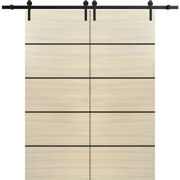 Sturdy Double Barn Door 36 x 80 inches with | Planum 0015 Natural Veneer with Frosted Glass | 13FT Rail Hangers Heavy Set | Solid Panel Interior Doors