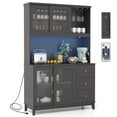 thumbnail image 1 of Gymax Armoire de Rangement de Garde-Manger de Cuisine Vaisselier de Cuisine avec Lumières DEL et Prise de Courant Brun Foncé, 1 of 10