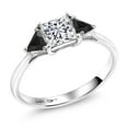 thumbnail image 2 of Gem Stone King 10K White Gold Lab Grown Diamond and Black Onyx Engagement Ring for Women | 0.96 Cttw | Princess 5MM | Gemstone April Birthstone (Size 9), 2 of 5