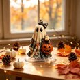 thumbnail image 3 of JVBTVB Acrylic Ghost Ornament Halloween Tabletop Decor Cute Blue Floral Ghost Figurine with Pumpkin Bucket for Mantel Shelf Fall Home Party Display, 3 of 6