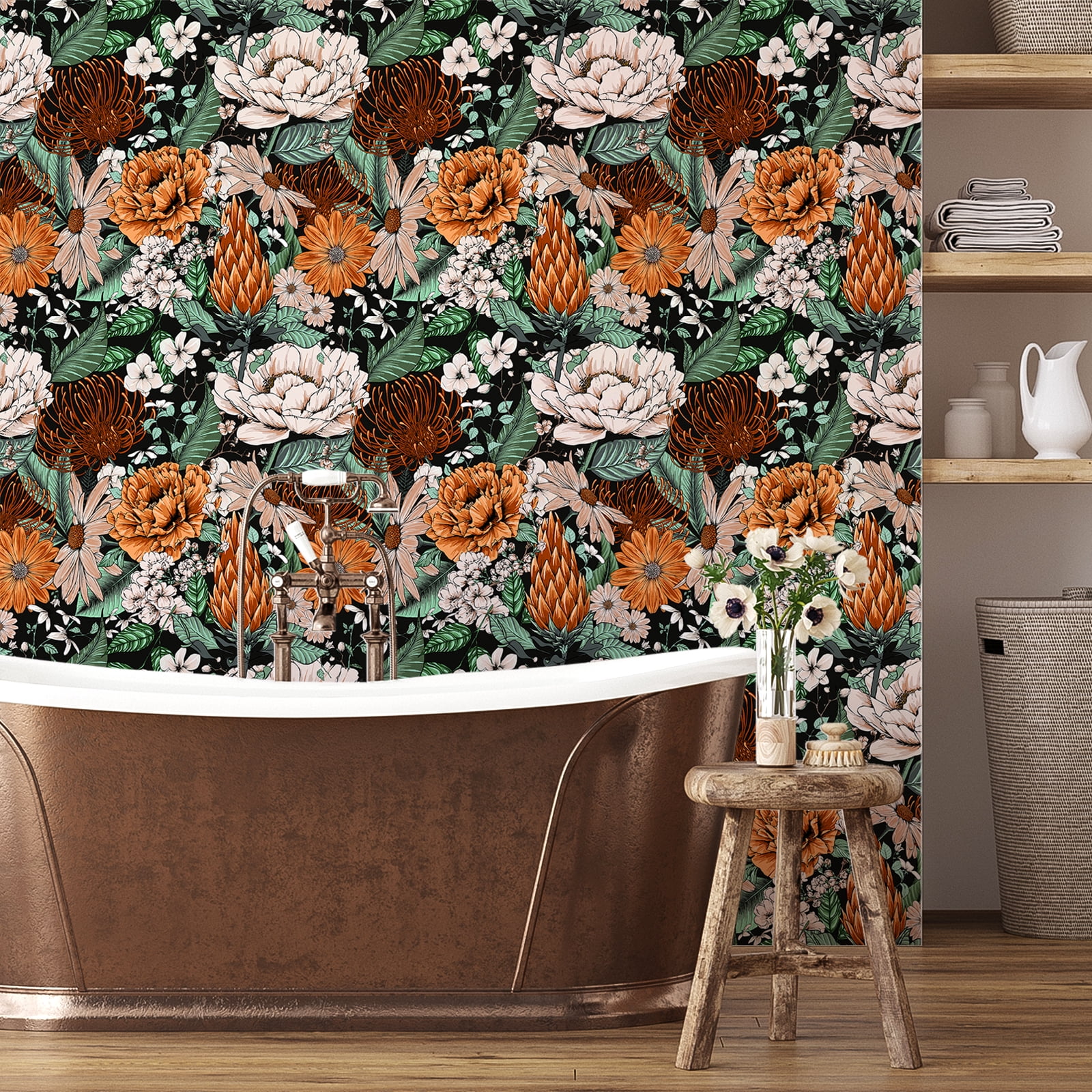 VEELIKE 17.7''x354" Vintage Daisy Peonies Floral Peel and Stick Wallpaper Self Adhesive Floral Mural for Bedroom Removable Decorative Flower Contact Paper for Cabinets Shelf Closet Bathroom Furniture