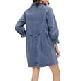 thumbnail image 3 of Women's 3/4 Lantern Sleeve Button Down Casual Denim Shirt Dress, 3 of 6