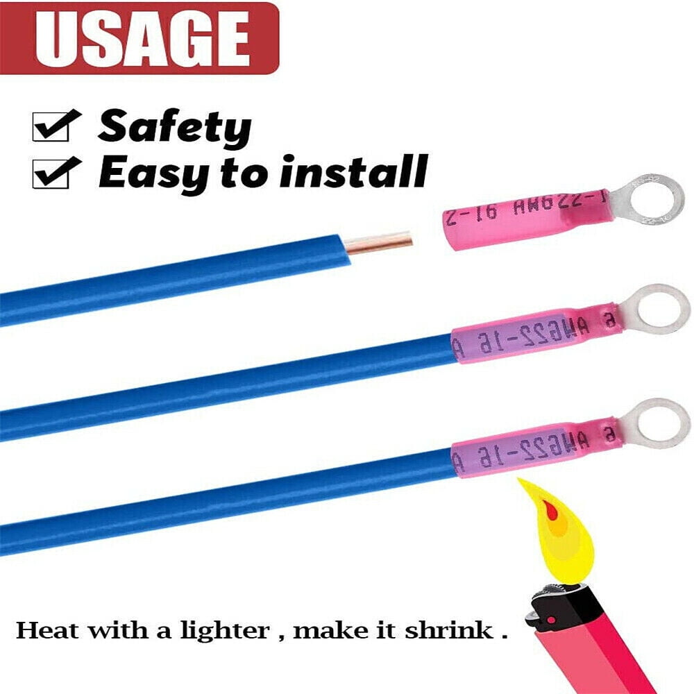 150PCS 5/16''Heat Shrink Electrical Wire Connectors 10-22AWG Ring Crimp Terminal