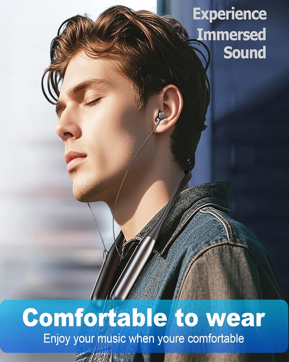 Bluetooth Neckband Headphones 100 Hours Long Playtime,Around The Neck Bluetooth Earbuds with Microphone,Waterproof Sport Earphone,Over The Neck Headset with Storage Case