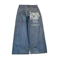 thumbnail image 1 of Pantalones vaqueros unisex estilo hip-hop gótico urbano de talle alto y corte holgado con diseños rasgados y bordados for hombre y mujer, 1 of 4