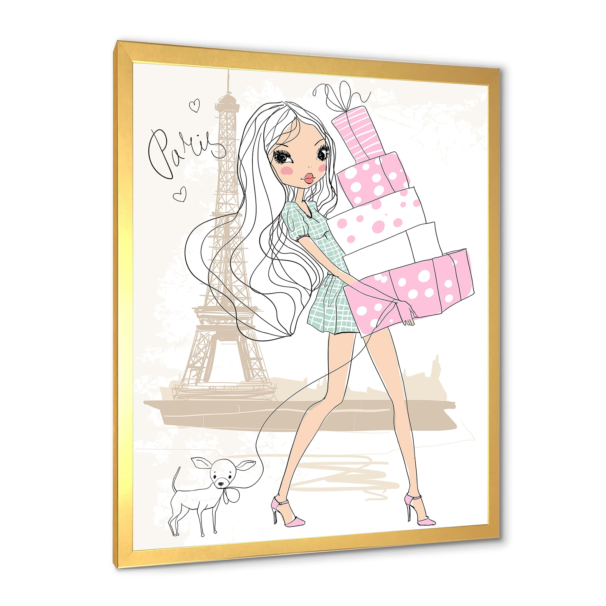 Designart 'Young Woman With Shopping Boxes In Paris' Shabby Chic Framed Art Print