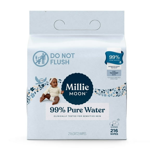 Millie Moon 99% Pure Water Baby Wipes, 216 Count (Select for More Options)