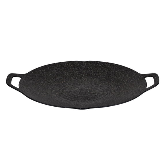 OIUR Korean BBQ Grill Pan Non-stick Round Baking Pan for Indoor Cooking Barbecue Tray with Handles Cast Iron Frying Pan for Home Camping
