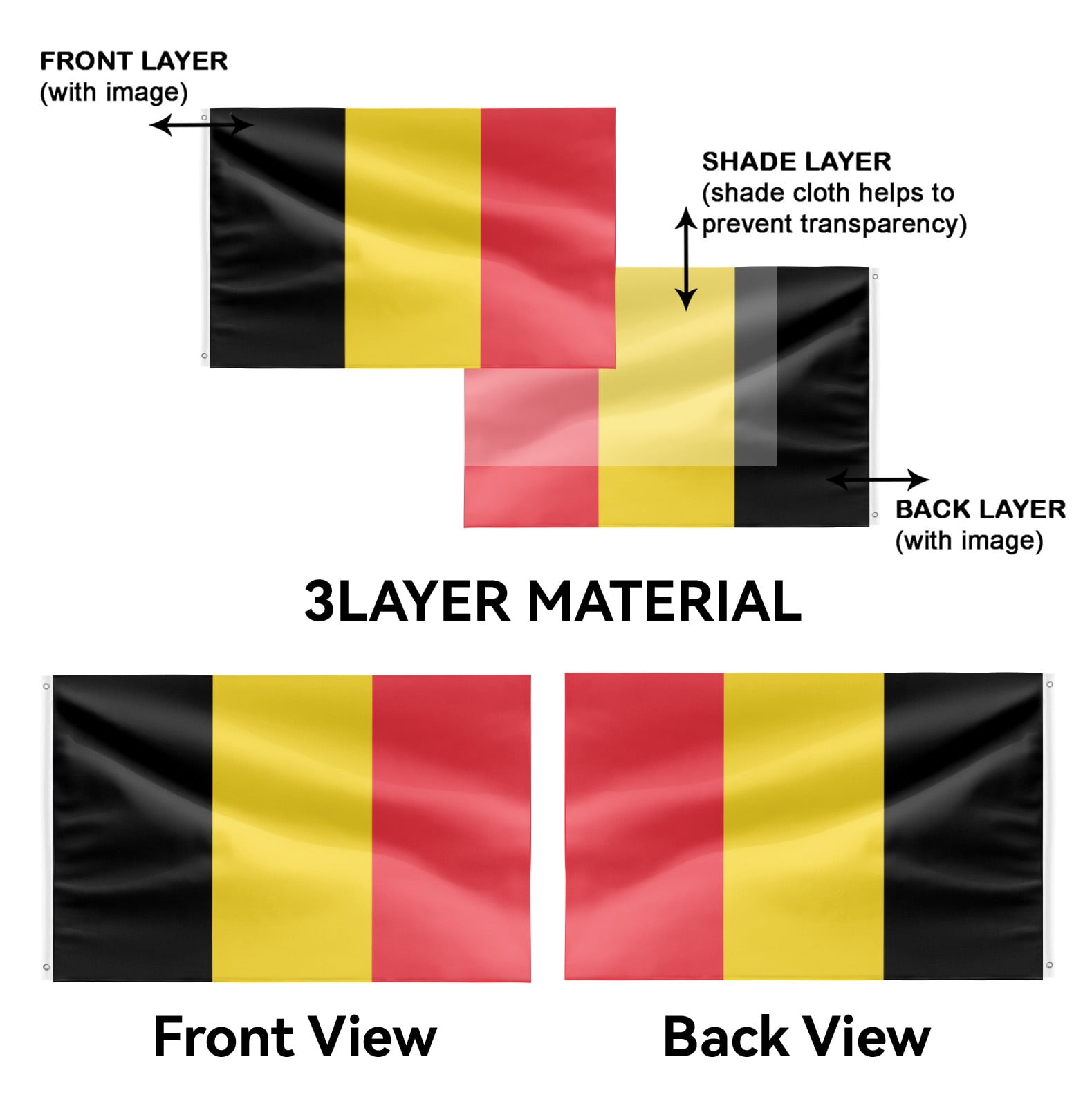 Livetty Double Sided 3 layers Flags 4x6 Ft Belgium Flags Banner for Yard Decoration Garden Display For World Soccer Play