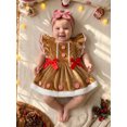 thumbnail image 6 of Loicainy Infant Baby Girl Christmas Romper Dress 3 6 9 12 18 Months Gingerbread Man Fly Sleeve Furry Bodysuit with Hairband, 6 of 9