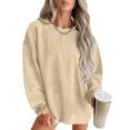 thumbnail image 3 of Kaemgyyd Crew Neck Sweatshirts Women Corduroy Long Sleeve Top Casual Drop Shoulder Pullovers Plus Size Solid Color Fall Clothing, 3 of 6