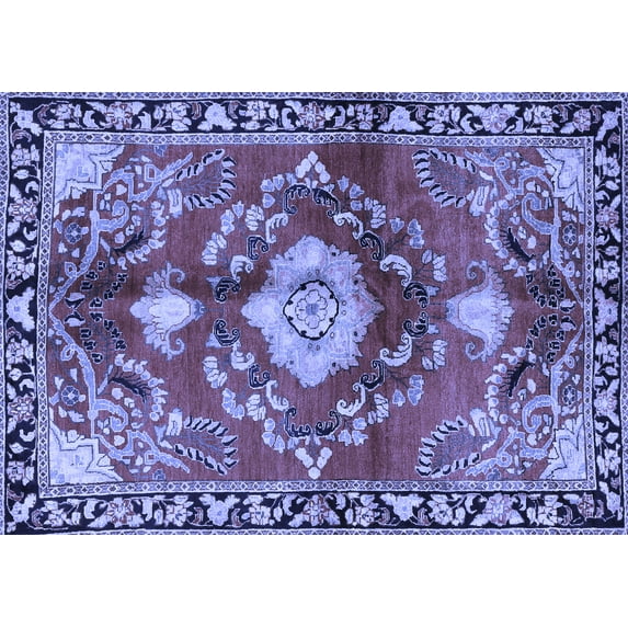 Ahgly Company Machine Washable Indoor Rectangle Persian Blue Traditional Area Rugs, 6' x 9'