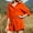 Orange, variant on TAGOLD Womens Two Piece Outfits Sets,Women's Cotton Solid Turndown Collar Long Sleeve Shirt Blouse + Shorts Pants Set With Pocket