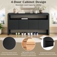 thumbnail image 4 of 60" Modern Minimalist 4-Door Sideboard, Solid Wood Veneer Storage Cabinet with Open Shelf, Large Capacity Console Table for Living Room, Hallway, Dining Room, Black, 60x15.7x32.2 in, 4 of 7