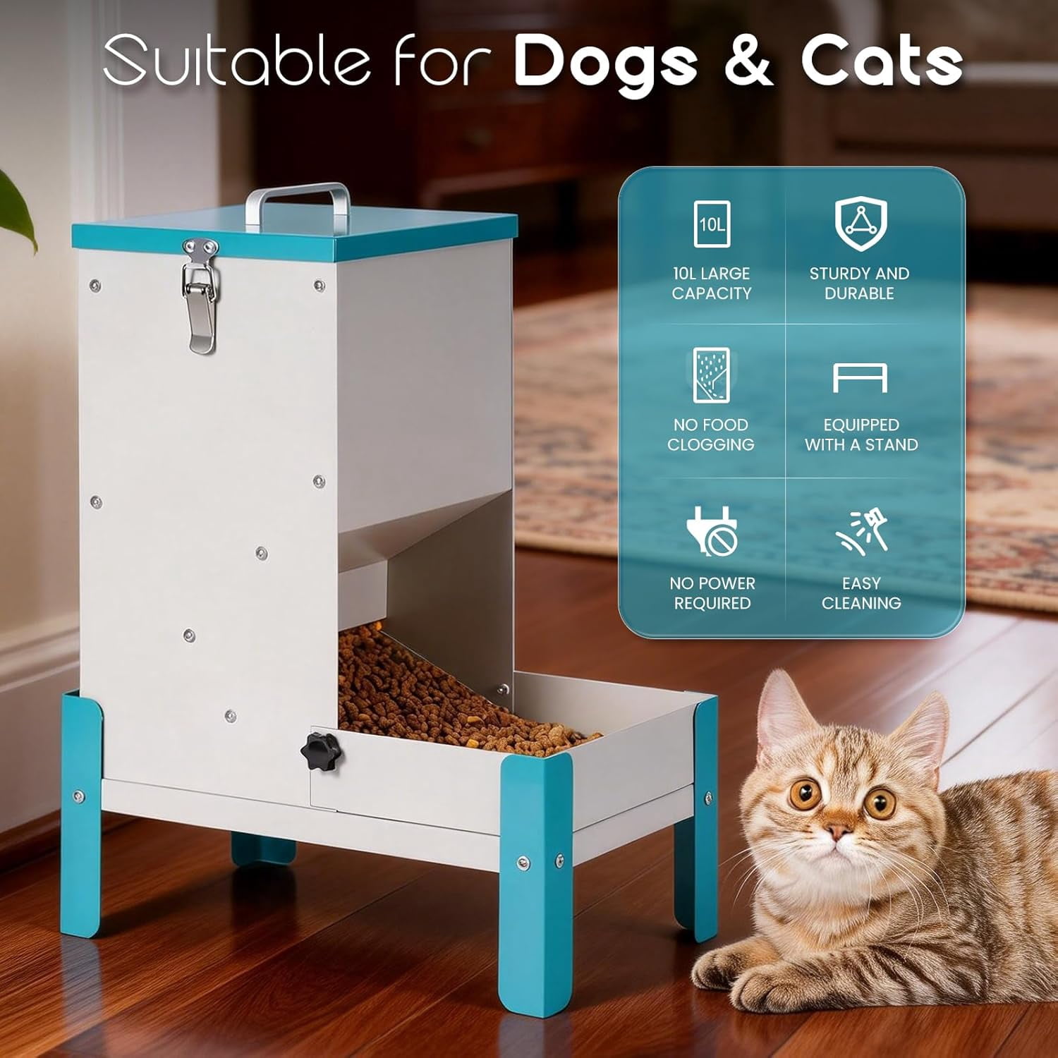 Automatic Dog Feeder 10L Auto Cat Feeder with Stand Gravity Dispenser Detachable Tray Galvanized Pet Station