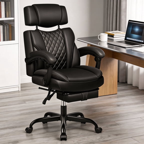 FelixKing Ergonomic Office Chair with Adjustable Headrest Executive Leather Desk Chair with Flip Up Arms, Comfy Computer Chair with Lumbar Support & Rocking Function for Home Office
