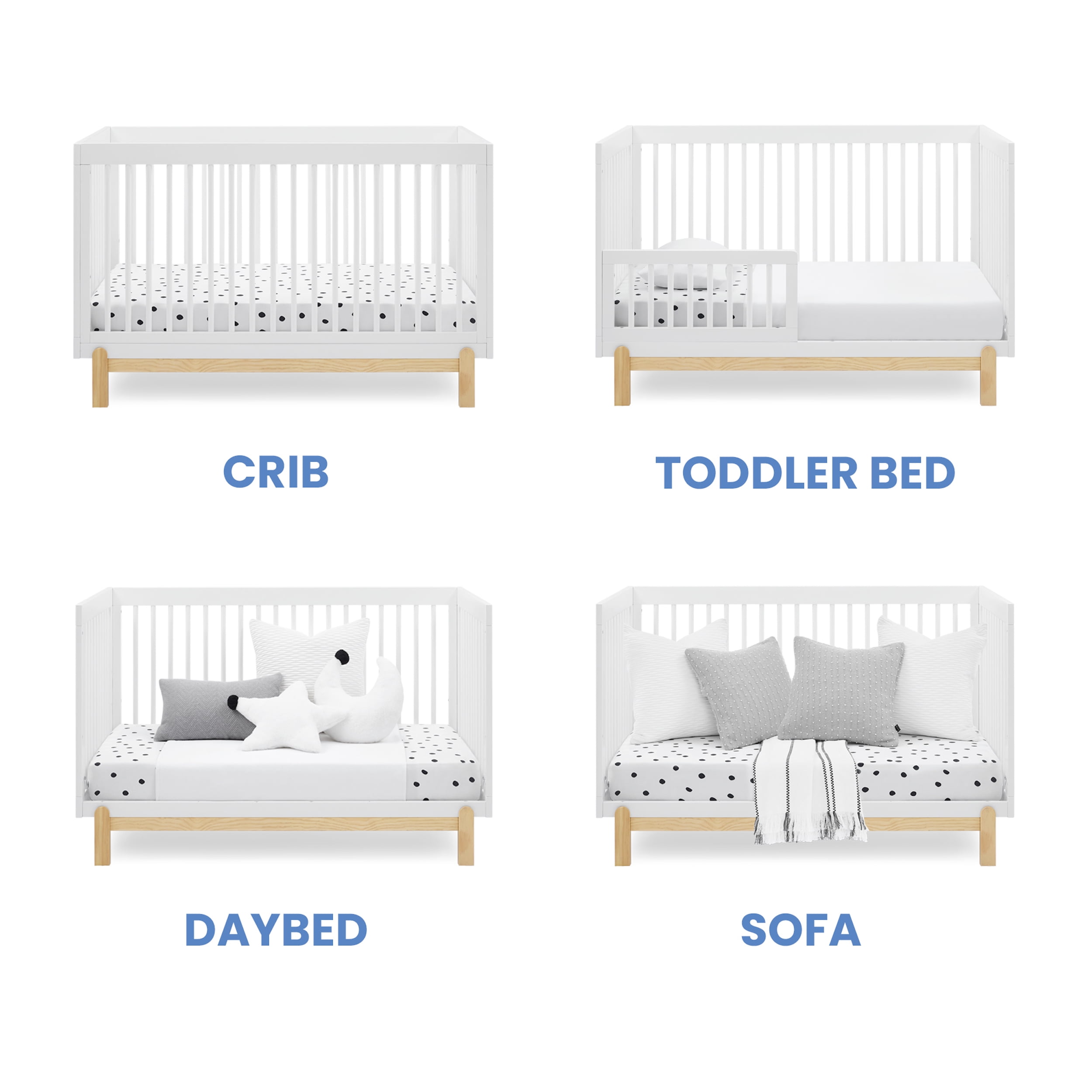Delta Children Poppy 4-in-1 Convertible Crib - Greenguard Gold Certified, Bianca White/Natural