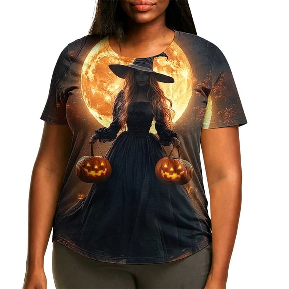 Witch Hat Cute Graphic T-Shirt for Women Crew Neck Short Sleeve Casual Tops Fall Tees Multicolor M