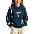 thumbnail image 7 of Winter Sweaters for Girl Cozy Thermal Long Sleeve Crew Neck Cute Bow Printed Pullover Sweater for Daily Casual Family Gathering Wear Navy 15-16 Years, 7 of 7