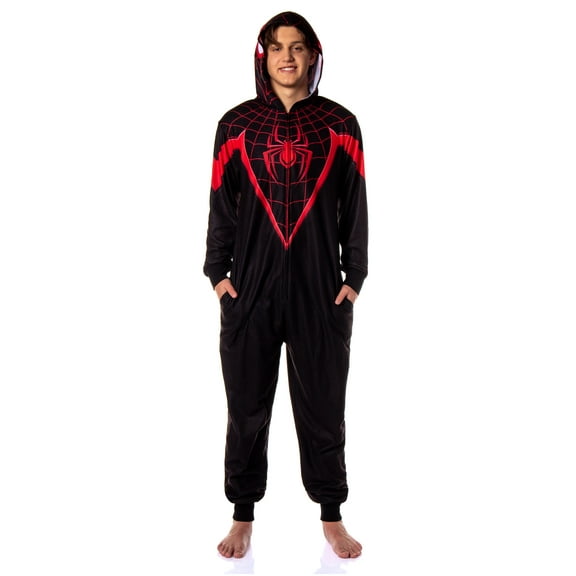 Marvel Spider-Man Miles Morales Union Suit Adult One Piece Hooded Pajamas