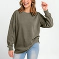 thumbnail image 2 of Shirts for Women Trendy Solid Color Crew-Neck Casual Long-Sleeved Pullover Hoodie Lightweight Base Layer Undershirt Tees, 2 of 9