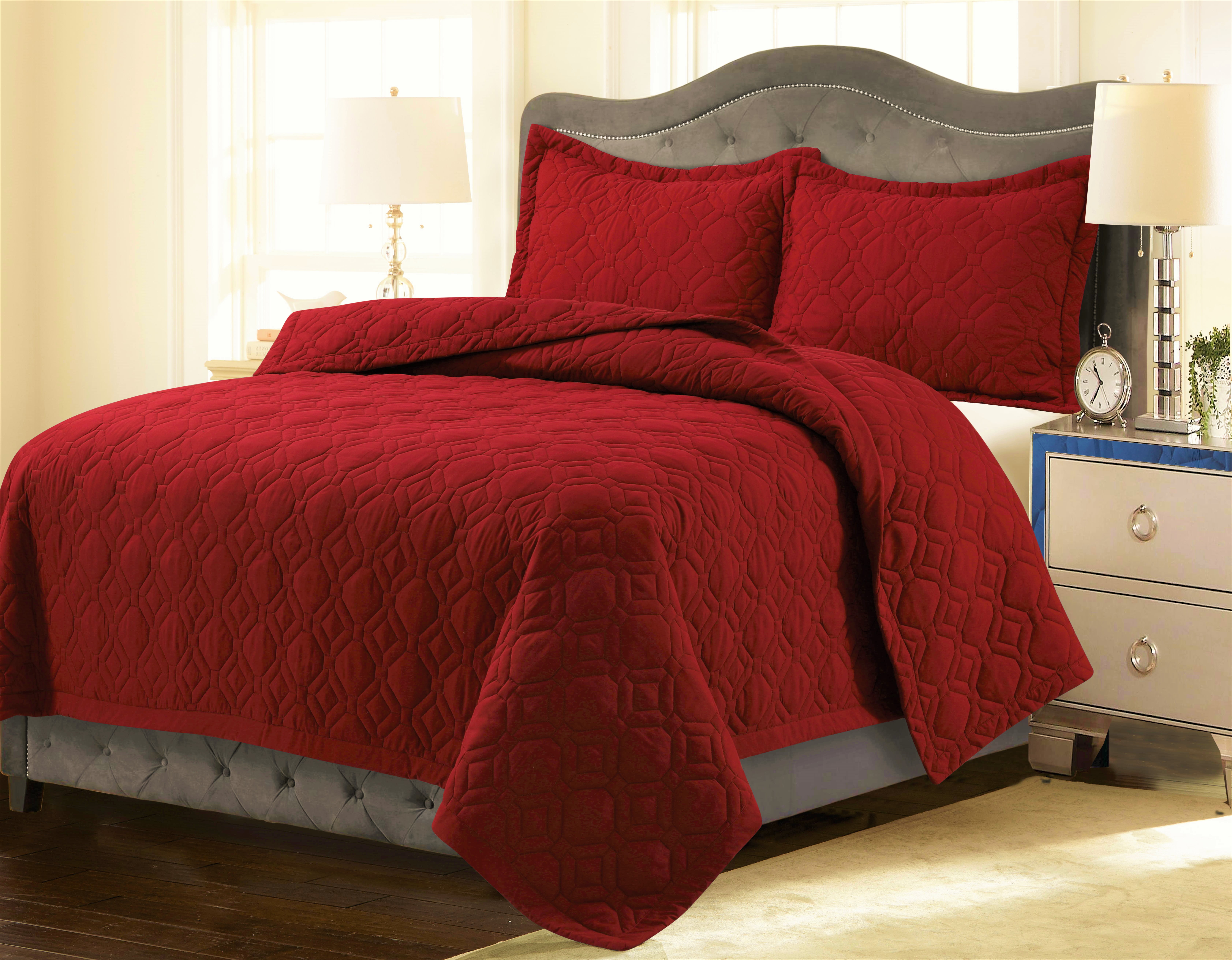 Tribeca Living Lyon Solid Oversized Quilt Set Twin Chilli Red Walmart