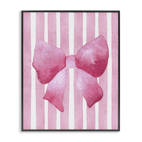 Stupell Industries Chic Bow on Pink Stripes Black Framed Giclee Art, design by Camila Juncos