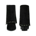 thumbnail image 2 of BLISSFUL STEP Women's Boots Studded Faux Suede Pointed Toe Chunky Heel Zipper Booties Black 6, 2 of 6