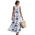 thumbnail image 2 of Xixirimido Palm Trees Starfish Shell Print Summer Dresses for Women Flowy Casual Sleeveless Maxi Dress Beach Vacation Sundresses with Pockets, Size M, 2 of 7