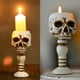 thumbnail image 4 of Portavelas Calavera Candelabro Accesorios de Halloween Artesanías de resina Mini cabeza de calavera para el hogar Blanco, 4 of 5