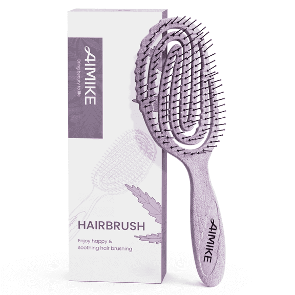 AIMIKE Hemp-Relax Detangler Hair Brush, Eco-Friendly Vented Detangling Hairbrush, Wet & Dry Use, Purple