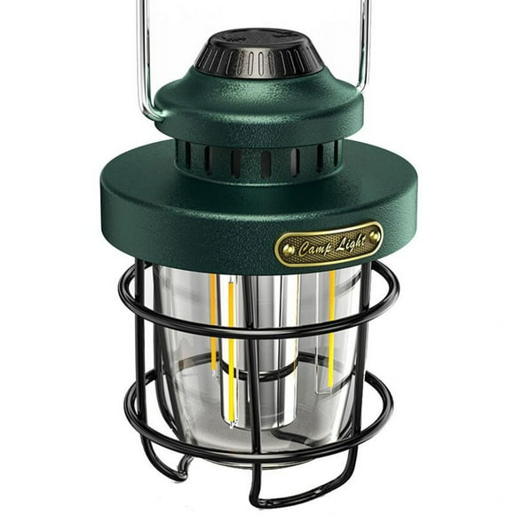 Camping Portable Retro Lantern Vintage Tent Lighting Lantern USB Rechargeable LED Lamp Hanging Emergency Light Green