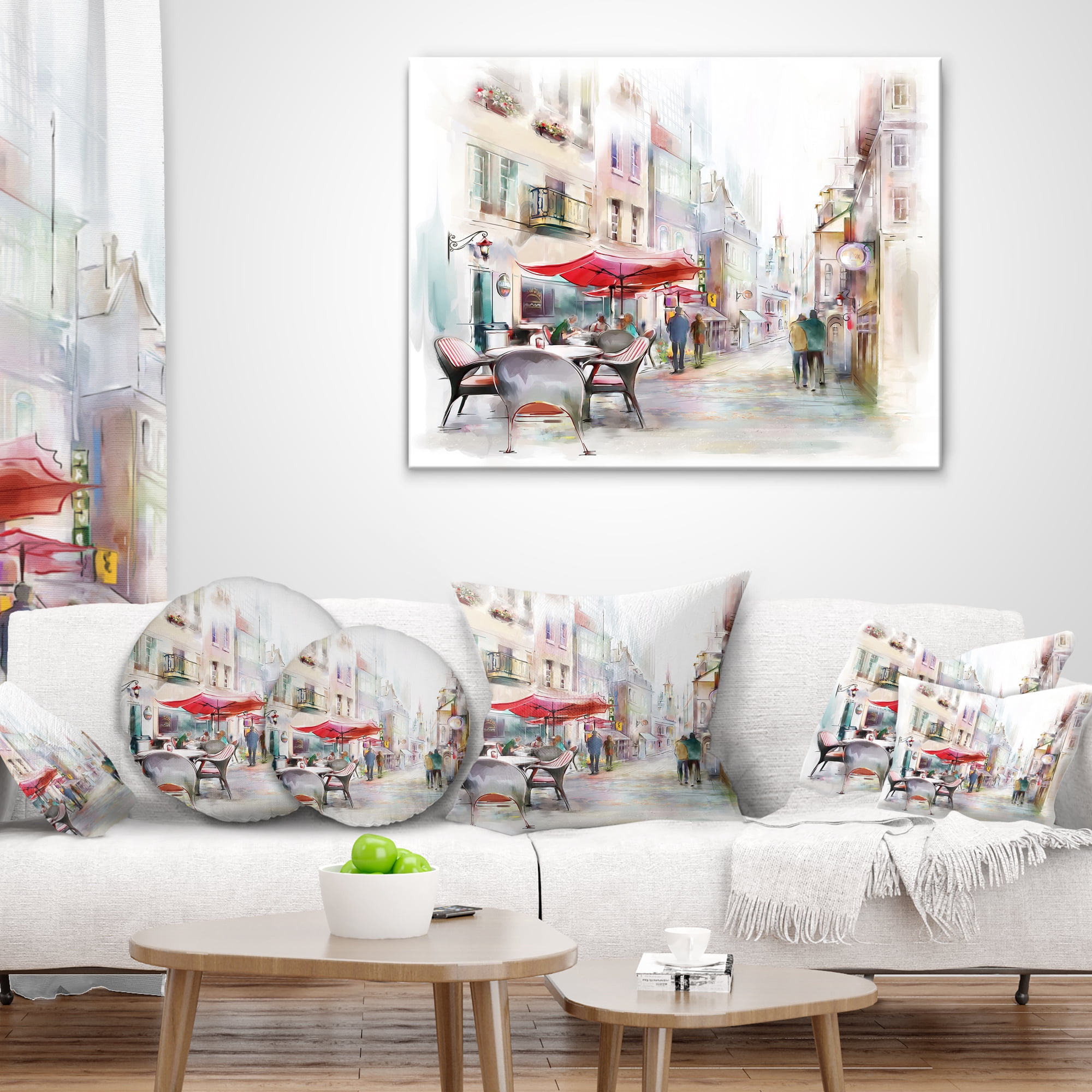 Designart Illustrated Street Art Cityscape - Abstract Cityscape Throw Pillow - 16x16