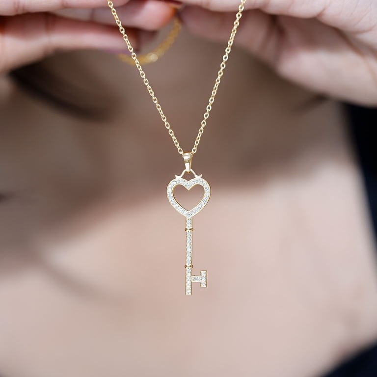 Rosec Jewels Lab Grown Diamond Heart Key Pendant Necklace - with