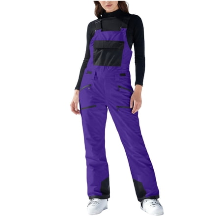 Waterproof Women s Ski Overalls - Windproof Insulated Snow Romper Elastic Waist Snowpants Comfy for Skiing Snowboarding & Cold-Weather Outings Purple XXL