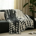 thumbnail image 3 of Fennco Styles Diamond Fringe Chenille Reversible Throw Blanket 50" W x 72" L - Black and White Geometric Woven Soft Blanket for Bed, Couch, Sofa, Home, Office and Holidays Décor, 3 of 8