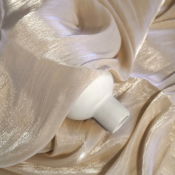 ERDOUY 39.37"×59.06" Lustrous Shiny Pleated Organza Fabric, Lightweight Soft Draped Luxury Fabric for Wedding Gowns, Stage Costumes, Party & DIY Home Decor, Apricot