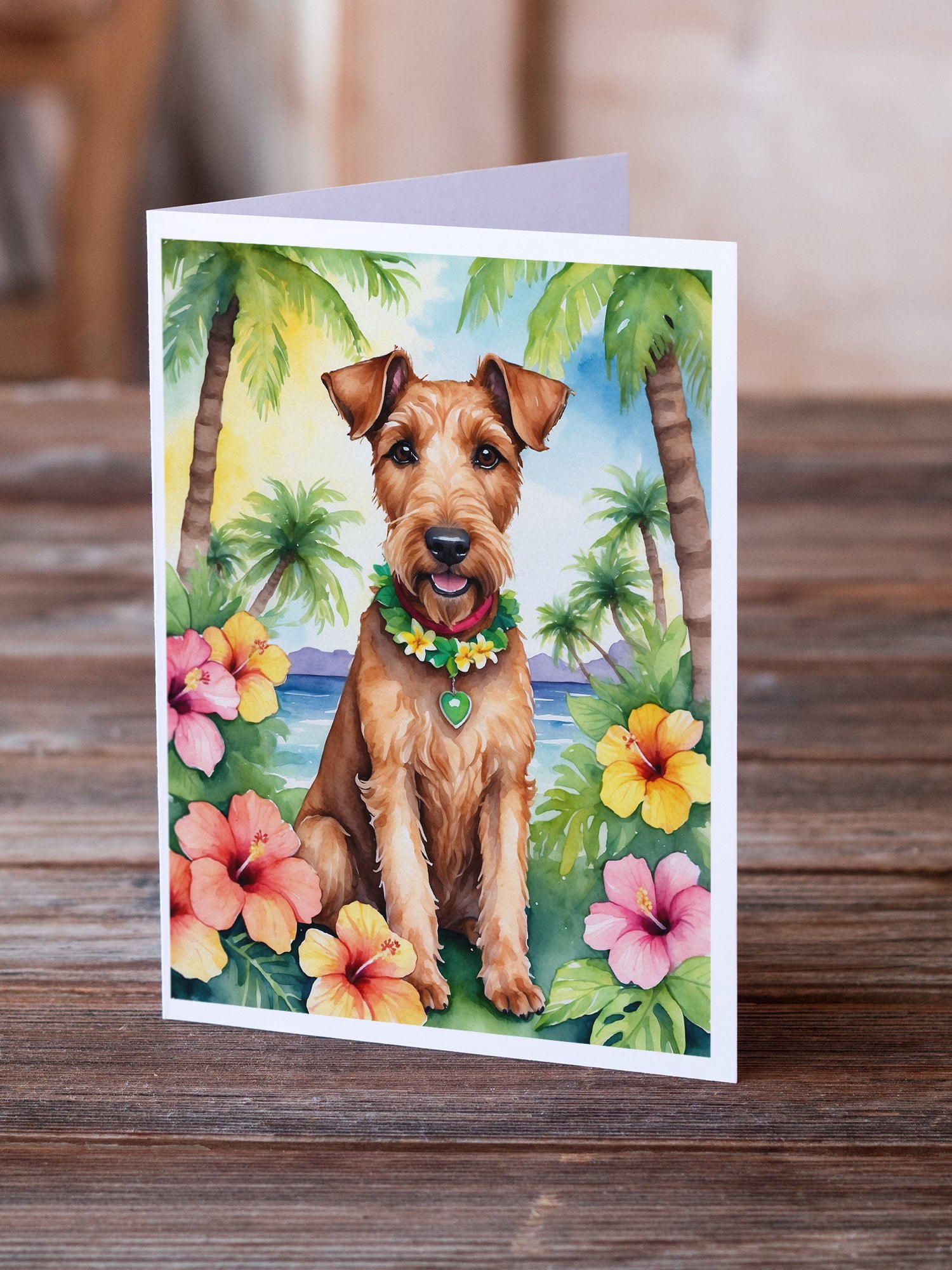 Irish Terrier Luau Greeting Cards Pack of 8 7 in x 5 in