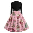 thumbnail image 5 of Christmas Dresses for Women Women's Casual Fashion Round Neck Long Sleeve Christmas Printed Party Vintage Long Dresses for Holiday Gathering,Black,L, 5 of 7