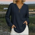 thumbnail image 3 of Waffle Knit Tops for Women Long Sleeve Shirts Casual V-Neck Loose Fit Pullover Lounge T-shirts, 3 of 6