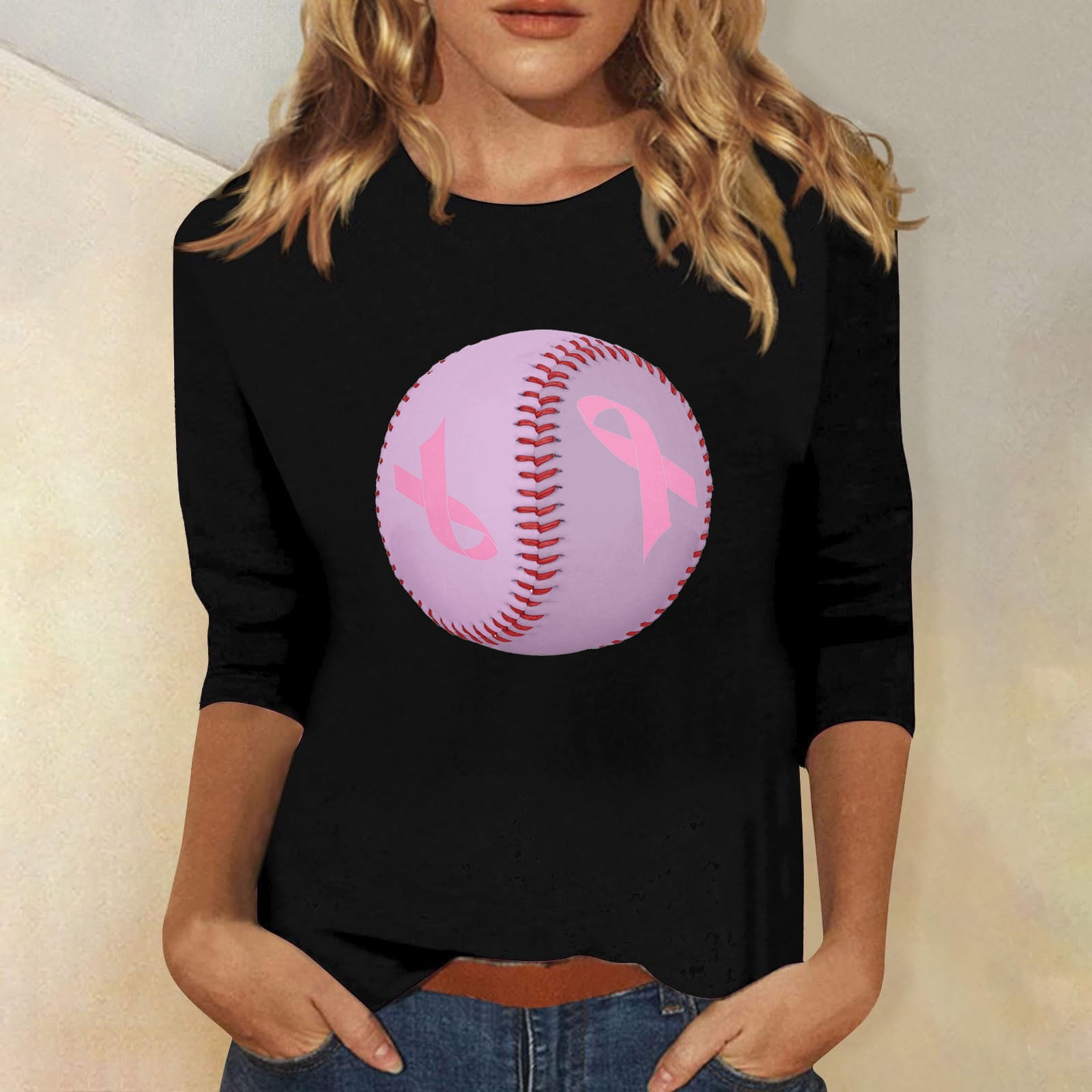 Virmaxy Chandail en Molleton Ruban Rose pour Femmes Imprimé