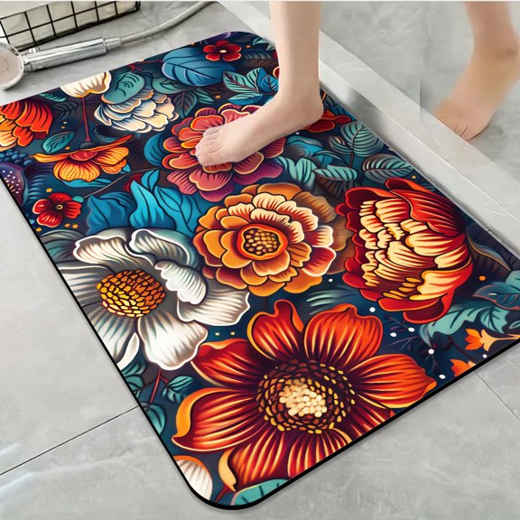 1pc Vivid Floral Bathroom Rug Bathroom Decor and Accessories- Durable,Anti Slip,And Quick Drying,Suitable For Indoor/outdoor Use - Perfect For Bathrooms,Bedrooms,Kitchens,Terraces