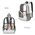 thumbnail image 2 of ZIATUBLES Clear Backpack 17 Inch, Heavy Duty See Through Bookbag with Front Pockets & Side Mesh, Whimsical Garden Doodle Print Fabric & PVC Transparent Bag for School, Work & Security, 2 of 7